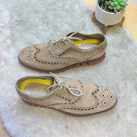 Cole Hann | Zerogrand Tan Suede Wingtip Oxford Men's Size 9.5 - Picture 2 of 14